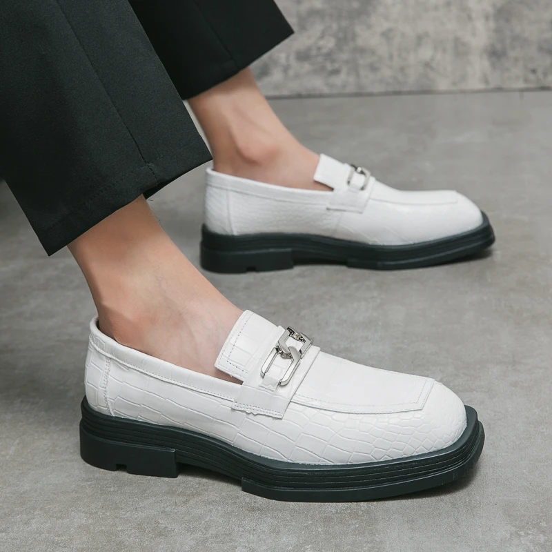 

Повседневные мужские кожаные туфли без шнуровки на толстой подошве, классические модные лоферы высокого качества в британском стиле для вечеринок и танцев, роскошные хит продаж