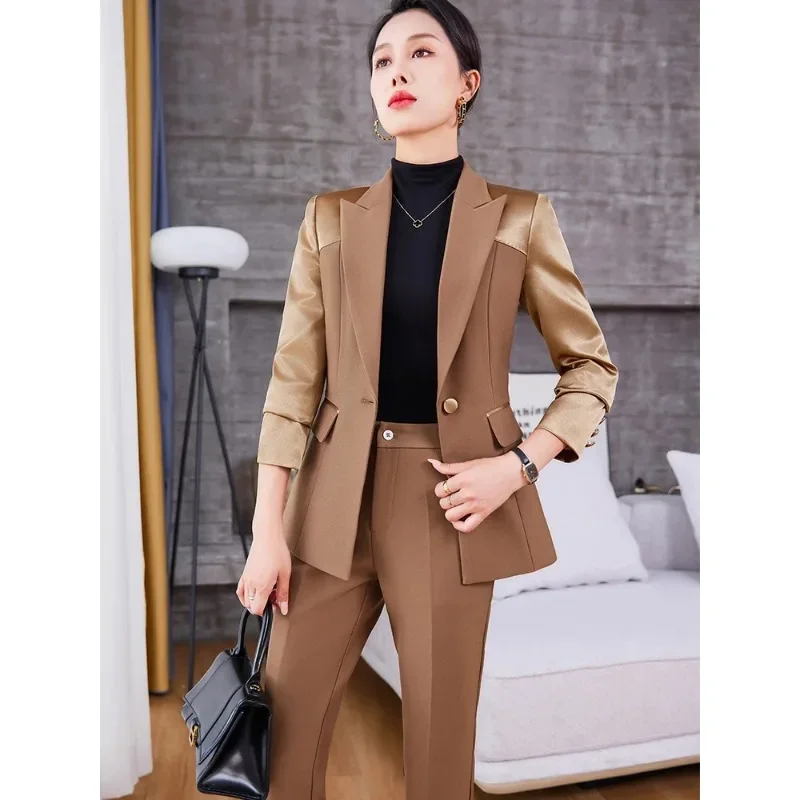 

Fashion White Coffee Black Long Sleeve Women Pant Suit Ladies Jacket And Trouser Female Formal Business Work 2 Piece Blazer Set