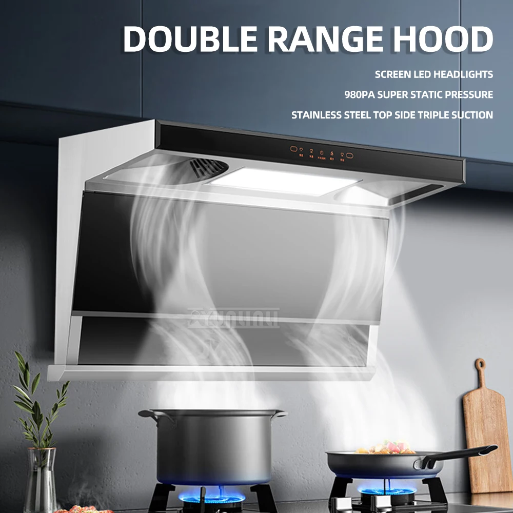 Good Quality 90cm Household Stainless Steel Range Hood Top Side Three Exhaust Range Hood Kitchens Large Suction Range Hood