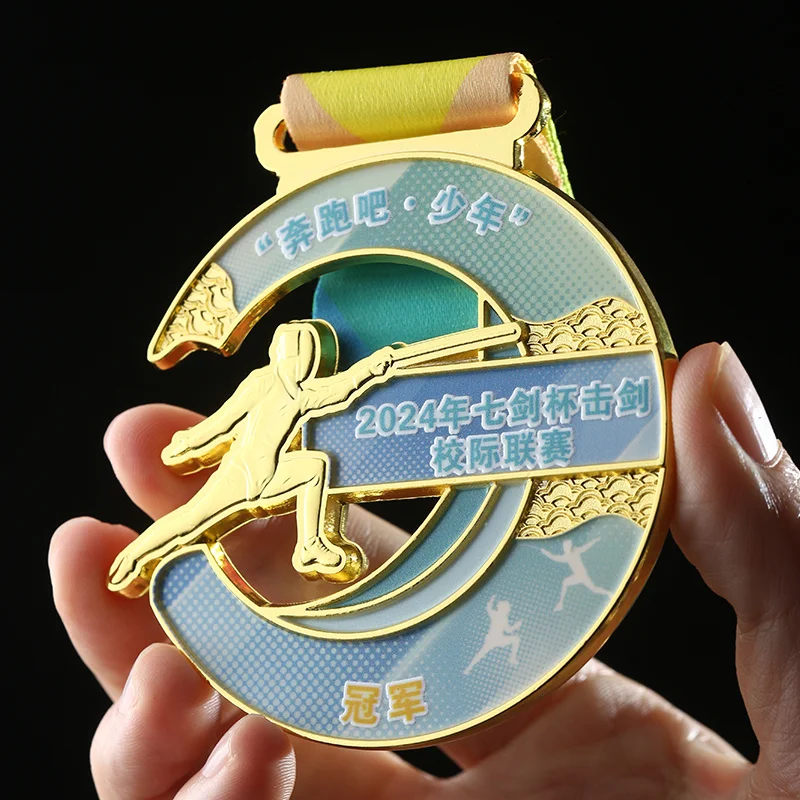 

Fencing MEDALS, Wushu youth gold MEDALS, champion, runner-up and third place, and commemorative competition