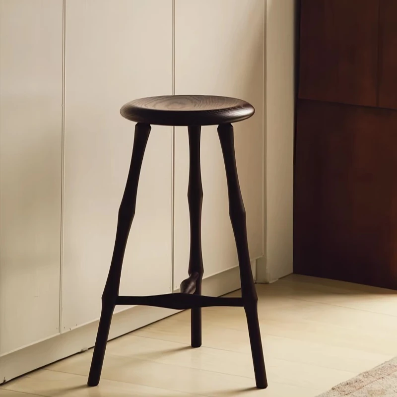 

Household medieval solid wood round bar stool wabi sandy wind high island chair