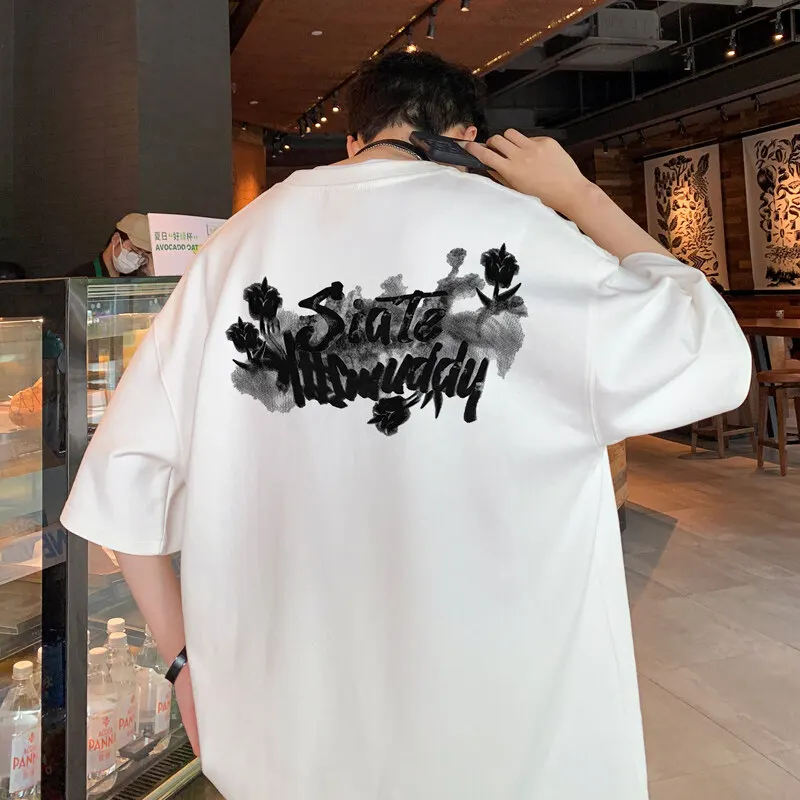 

Мужские футболки большого размера, модная белая хлопковая футболка для мужчин, повседневная летняя одежда, футболки с цветочным принтом 5XL, мужская одежда