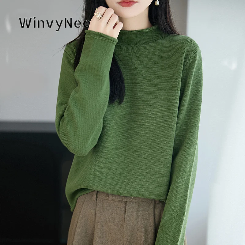WinvyNee Women Smooth Knit Tunic 100% Cotton Mock Neck Long Sleeve Layering Top Autumn Winter Timeless Soft Gentle Fit ZA1892034
