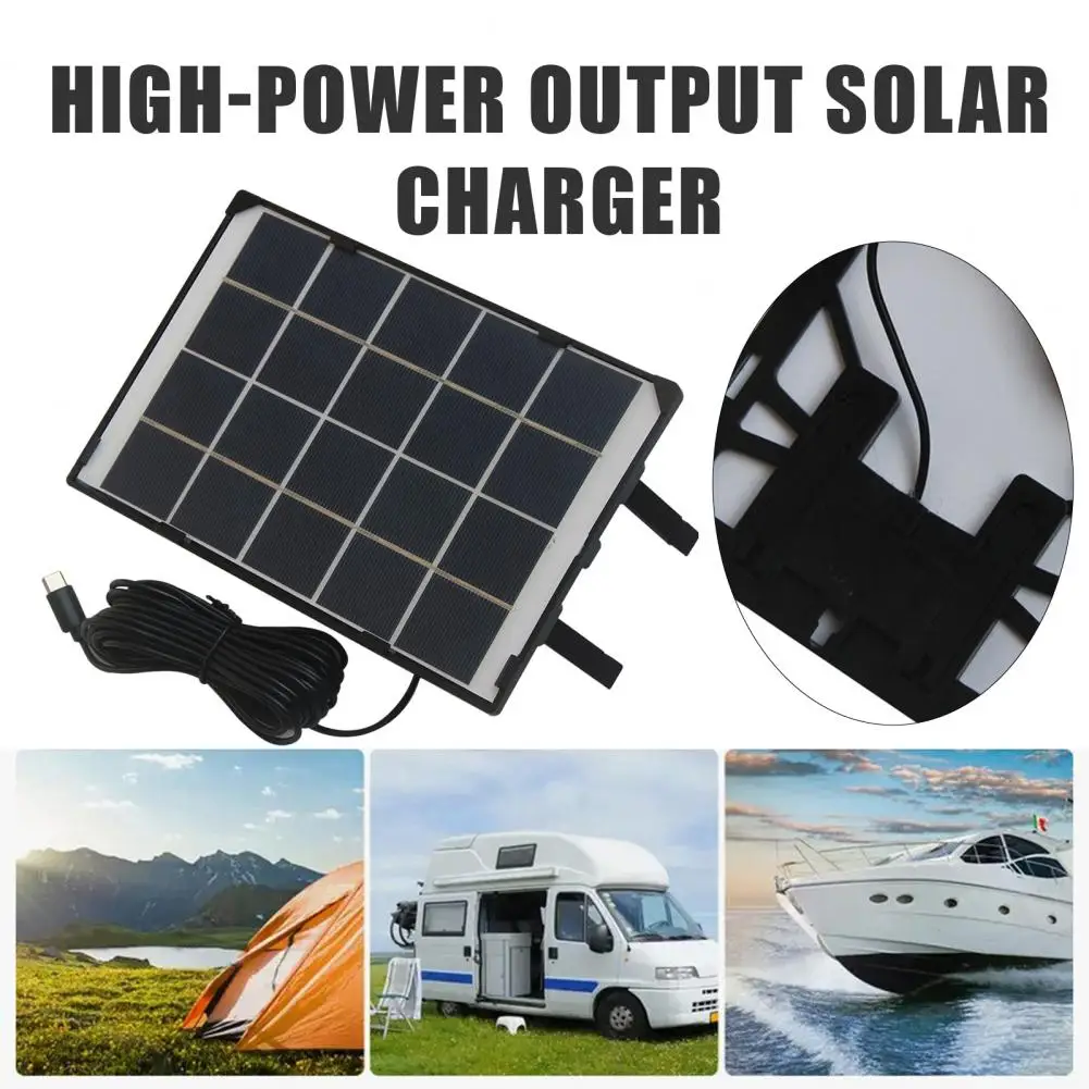 6W 5V Solar Panel High Efficiency Type-C Outdoor Garden Lamp Camping Lantern Security Camera Solar Charger Board with 5M Cable