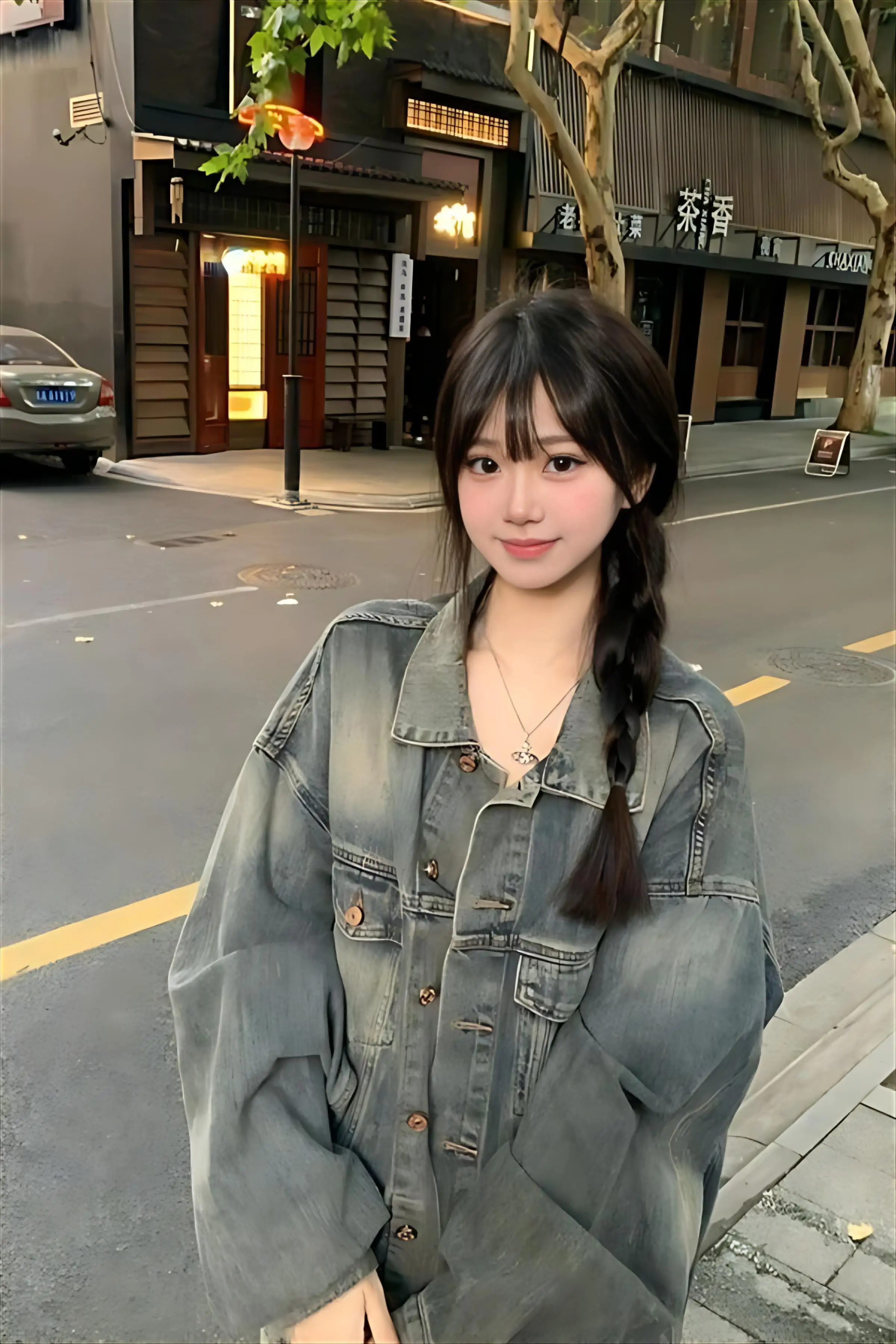 

Denim Coat Girls Womens Winter Turtleneck Plush Button-Embellished Quilted Fleece-Lined Four-Pocket Sherpa Mountaineering Warm