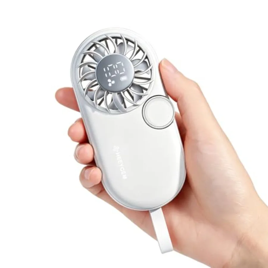 

Small Portable Handheld Fan, 5- Speeds Powerful Mini Personal Fan, Rechargeable Fans with Smart LED Display, Lightweigh, for Ou