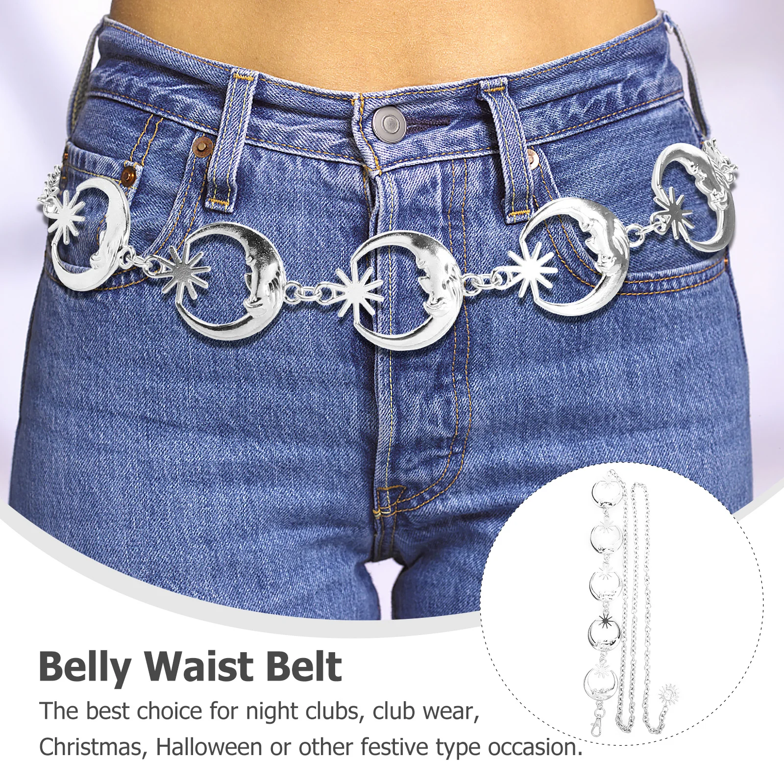 

Metal Waist Chain Moon Charm Exquisite Color Retention Belly Waist Strap Chain Casual Trouser Band Club Party