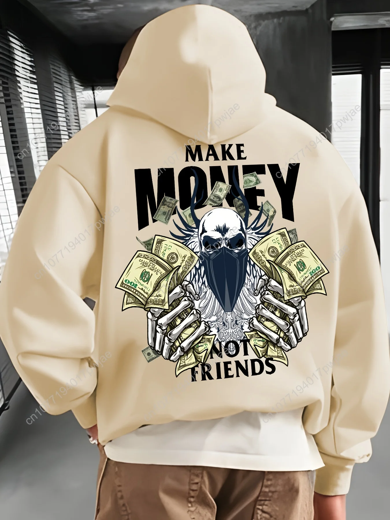 MAKE MONEY NOT FRIENDS Moletom com capuz com bolso canguru estampado, moletom casual de manga comprida, roupas masculinas, para outono