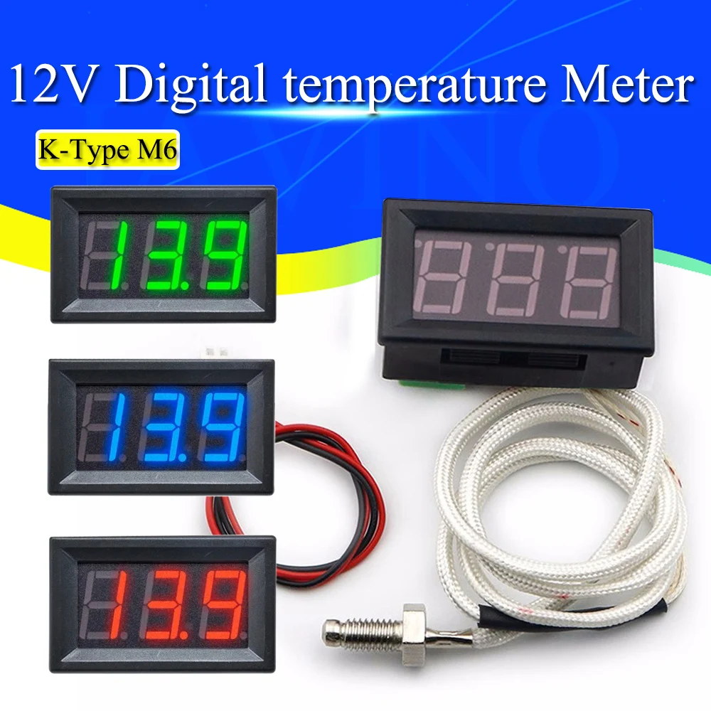 Industrial High Temperature K-Type M6 Thermocouple Thermometer 12V Digital temperature meter tester -30~800 Degree thermograph