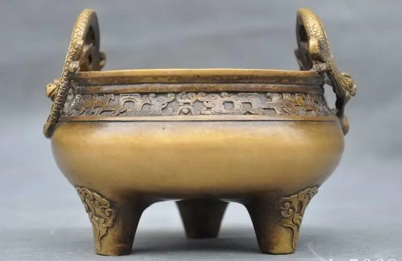 

Mark Old China Bronze Buddhism Animal Dragon Statue Tripod Incense Burner Censer