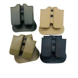 Tactical Double Magazine Holster Universal 9mm .40 Caliber Stack Mag Holder with 1.5-2 Inches Belt Clip and Paddle for Hunting