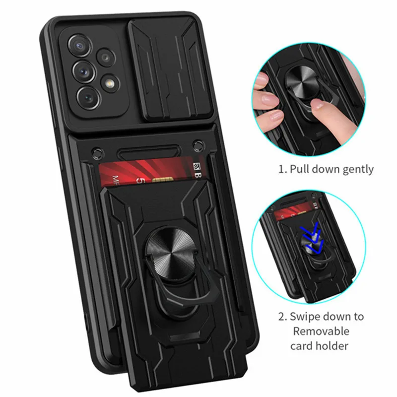 Чехол для Samsung Galaxy A72 A725F, магнитный держатель, бронированные телефонные чехлы с кольцом для Samsung A72, A 72 5g A726B со слотом для карт, задняя крышка