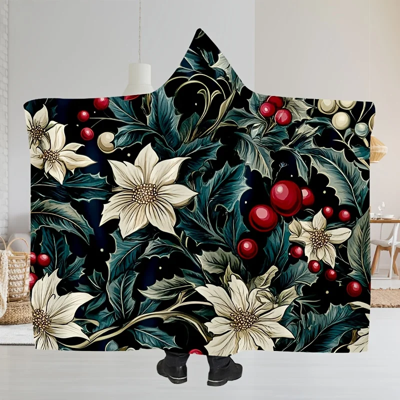 Cross-Border Flannel Digital Print Hooded Cape Blanket - Soft, Warm, and Cozy Throw for Home, Kitchen, or Camping