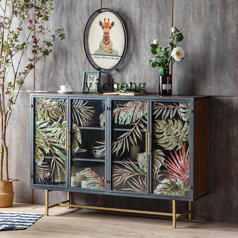 

LSL porch cabinet double door enamel color glass wrought iron decorative cabinet against the wall light luxury dining side