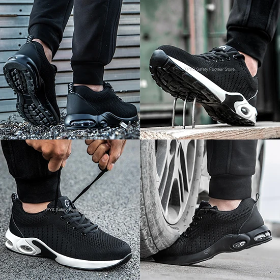 Summer Air Cushion Work Safety Shoes For Men Breathable Work Sneakers Steel Toe Shoes Anti-puncture Safety Protective Shoes