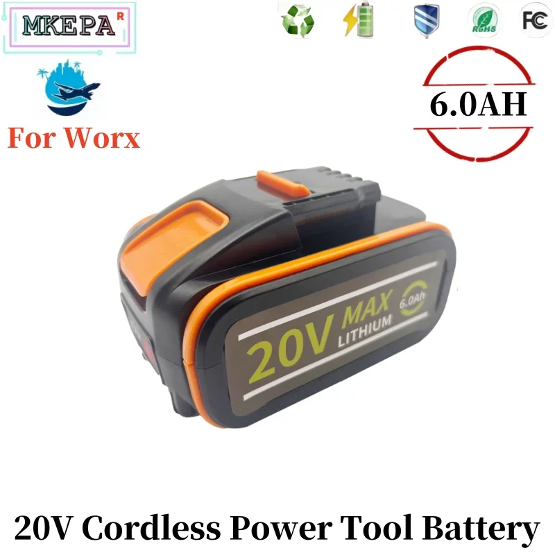 

Для Worx 20 В 6,0 Ач литиевая аккумуляторная батарея WA3553 WA3551 WA3553.1 WA3570 для всех электроинструментов WORX и садовых инструментов