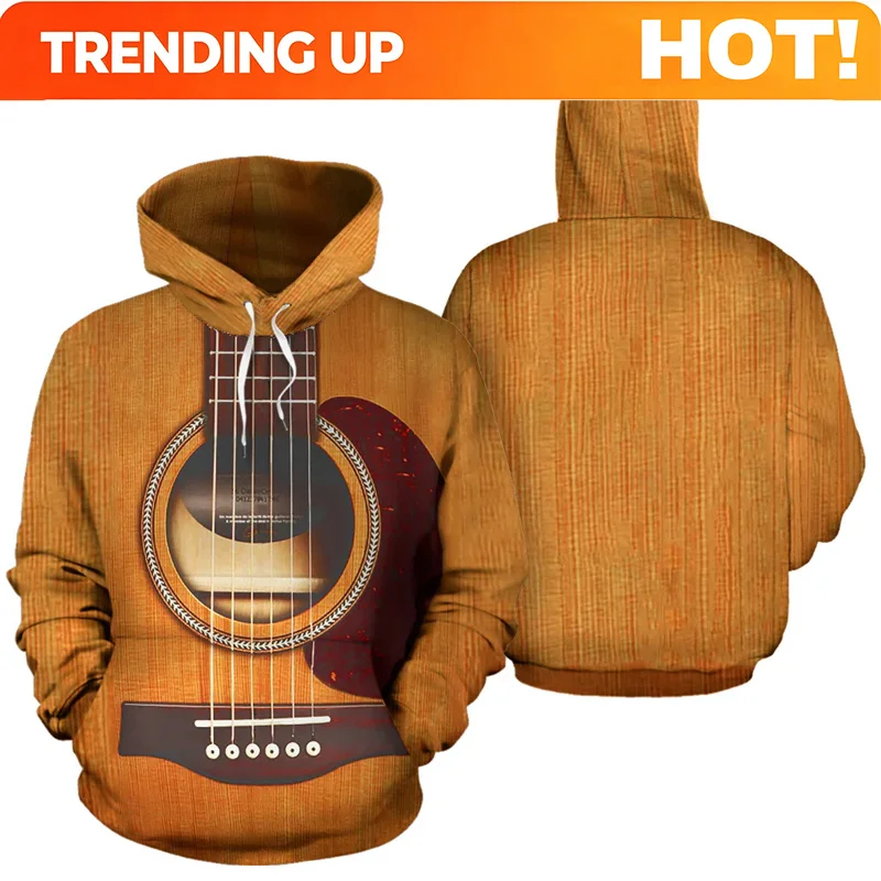 Customization Men Hoodie Guitar Instrument 3D Printed Graphic Pullover Spring Autumn Fashion Harajuku Long Sleeve Streetwear Men