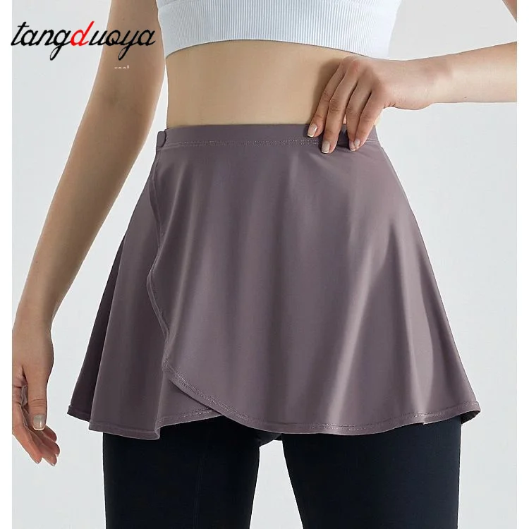 Women Solid Color Yoga Tennis Buttons Waist Cover Up Wrap Skirt Hip Covering Scarf Workout Running Layered Pleated A Line Skirts