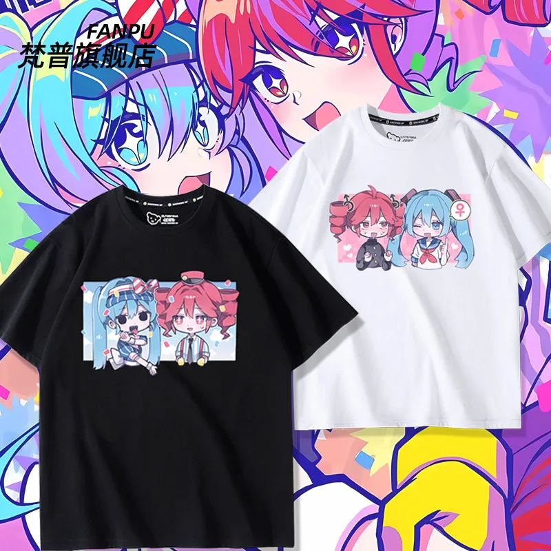 Accent Teto Collaboration Hatsune Miku Anime Future Peripheral Virtual Songstress Pure Cotton Printed Men's and Women's T-shirt