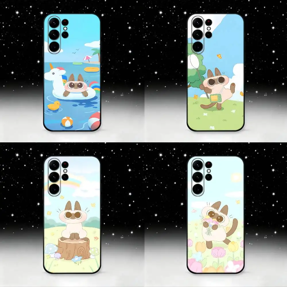 

A-Azukisan Cat Cute Phone Case For Samsung S25,S24 Ultra,S20,S30 plus,S22 plus,S23,S30 Ultra 5G Silicone Black Shell