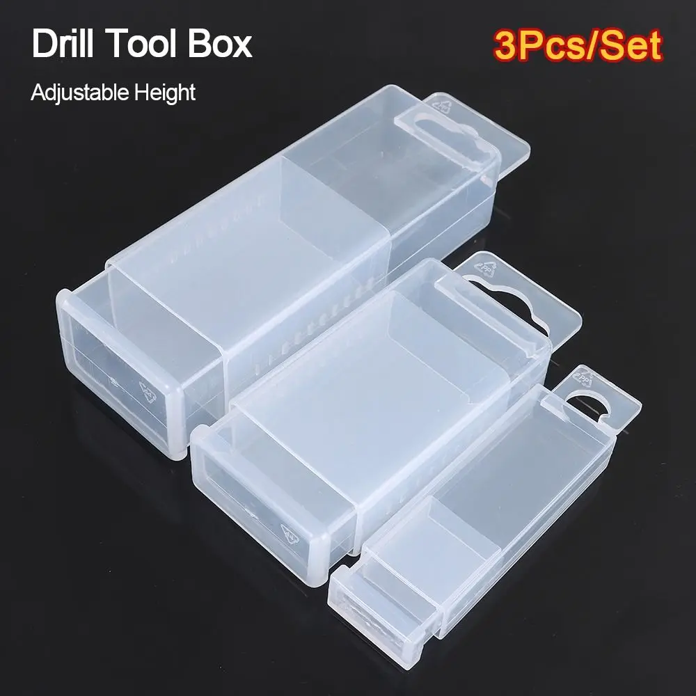 

3Pcs/Set Adjustable Height Drill Tool Box Telescoplc Clear Twist Drill Boxes Rectangular Plastic Parts Storage Case
