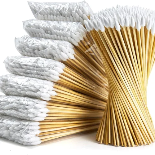 100/300PCS 6 pulgadas Puntas de precisión Hisopos de algodón - Bastoncillos largos de madera Hisopos de algodón puntiagudos con estuche - Algodón
