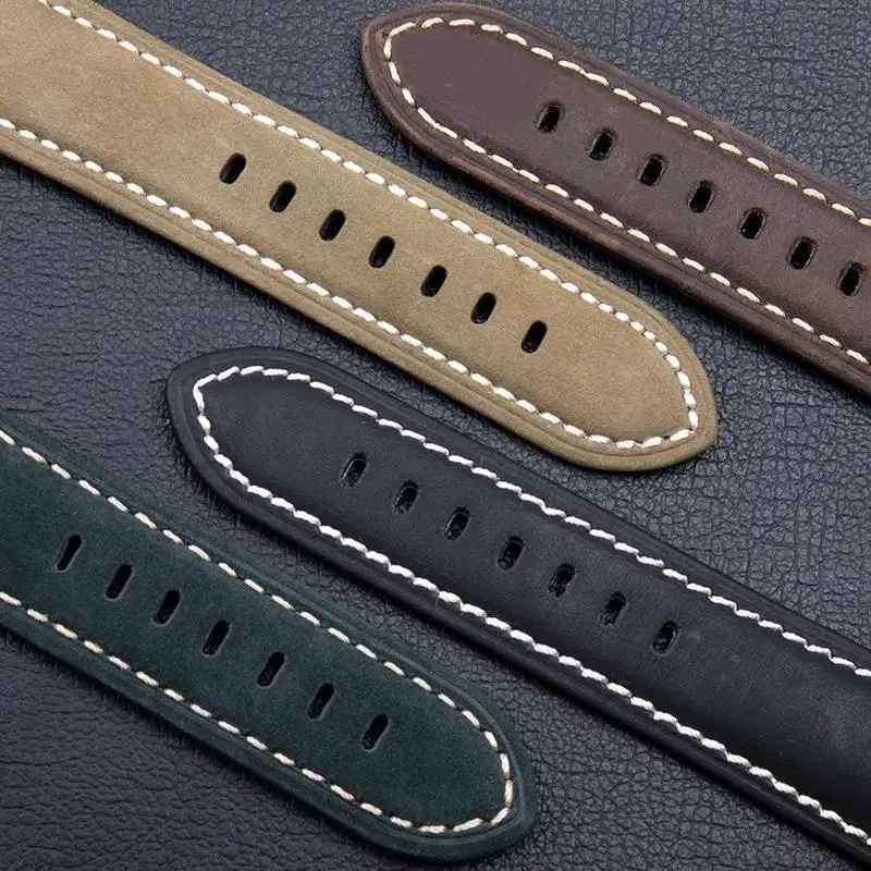 HAODEE First Layer Soft Cowhide Leather Watchband Nubuck Vintage Bracelet 24mm For Panerai Strap For 44mm Dial Stainless Pin