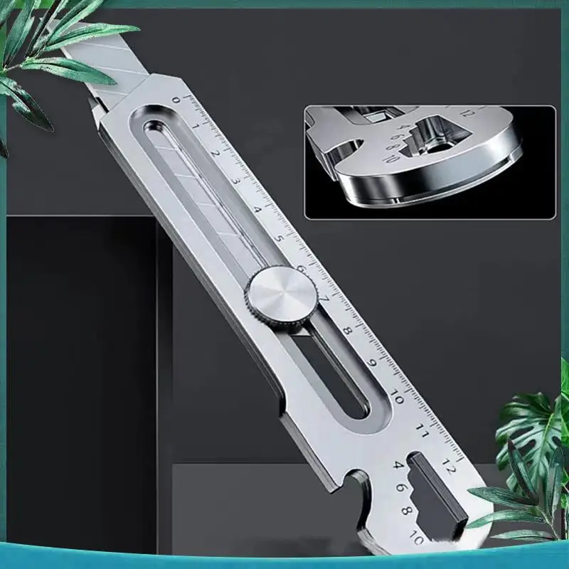 (NEW) 6 In 1 Multifunction Stainless Steel Utility Knife Tail Break Design/Ruler/Bottle Opener Retractable Box Cutter