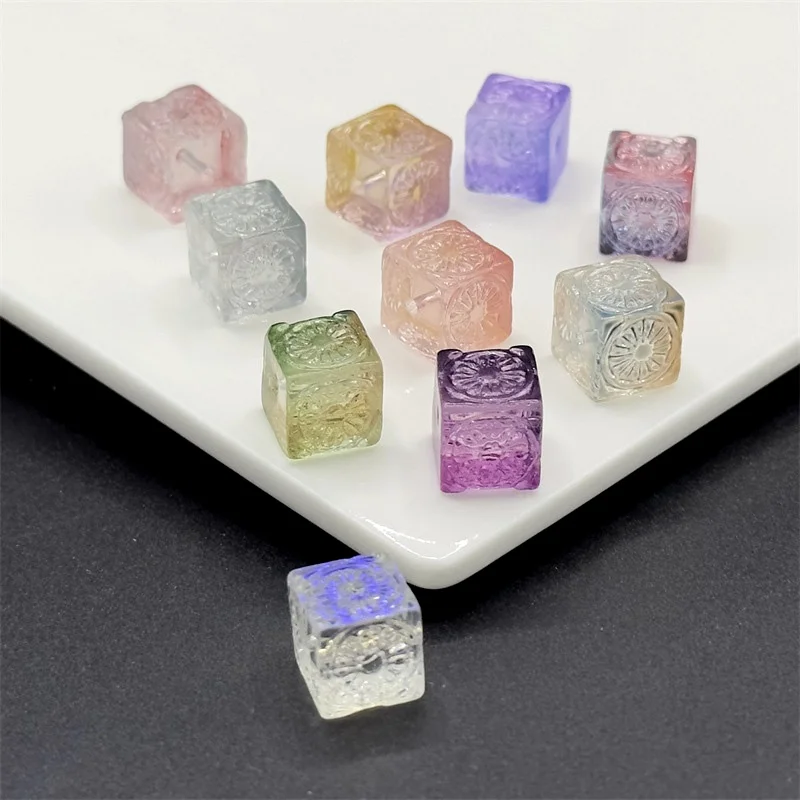 

10pcs Cube Shape 11mm Wheel Carved Handmade Lampwork Glass Loose Beads For Jewelry Making DIY Bracelet Crafts Findings