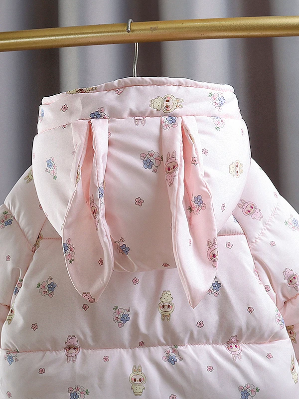 เสื้อโค้ทเด็กผู้หญิง ผ้าฝ้ายเทียม ลายการ์ตูน สำหรับฤดูหนาว บุขนด้านใน ทรงหลวม สไตล์หวาน