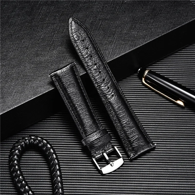 Vintage Quick Release หนังแท้18มม.20มม.22มม.รูปแบบนกกระจอกเทศสีดำสีแดงสีน้ำตาลสีเหลืองสีน้ำเงินสายเข็มขัด