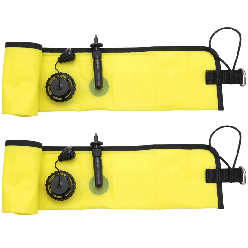 2X 1M Scuba Diving Inflatable SMB Surface Signal Marker Buoy Visibility Float Signal Tube Sausage,Yellow