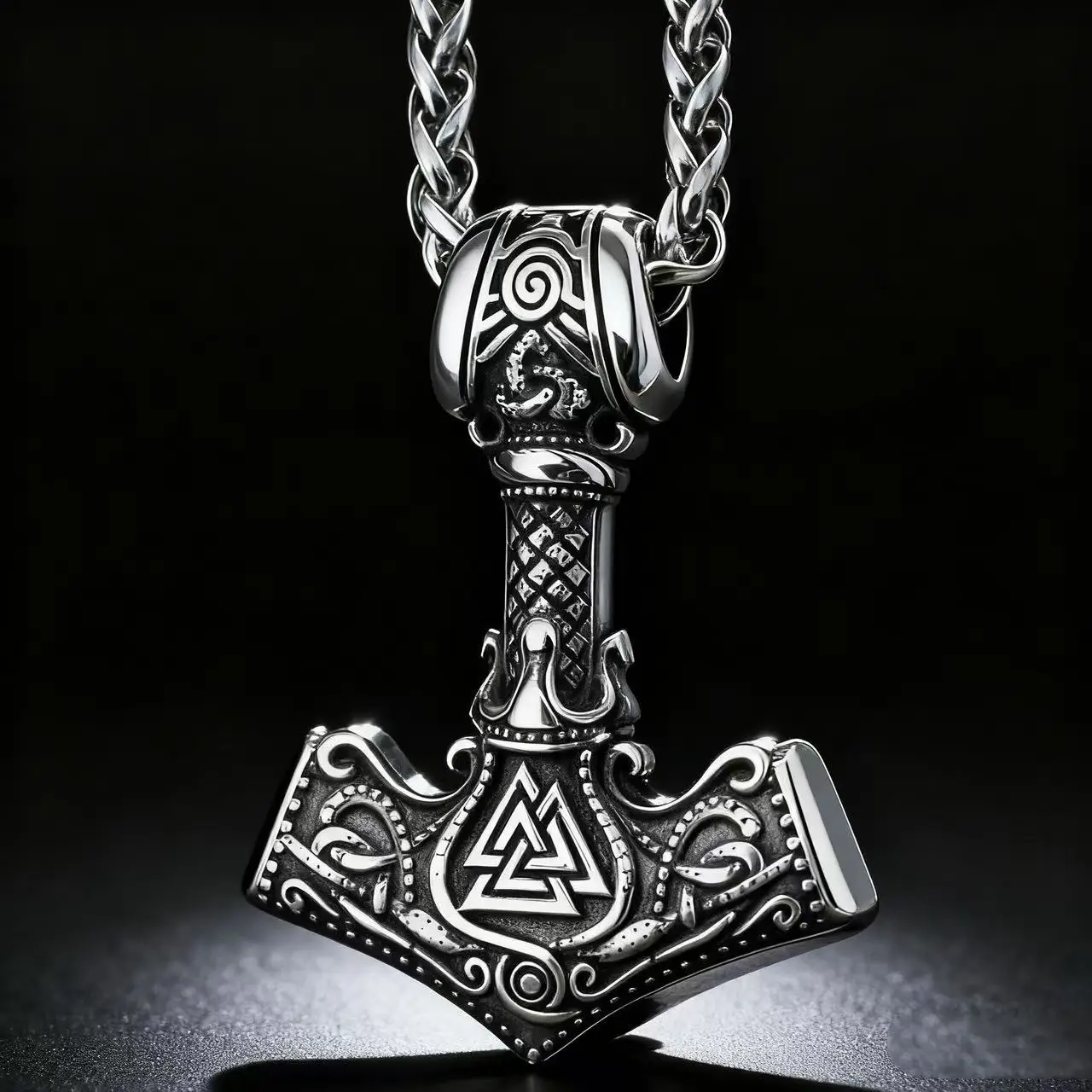 

HNSP 316L Stainless Steel Mjolnir Thor Hammer Viking Norse Rune Pendant Necklace For Men Vintage Jewelry Accessories Ideal Gift
