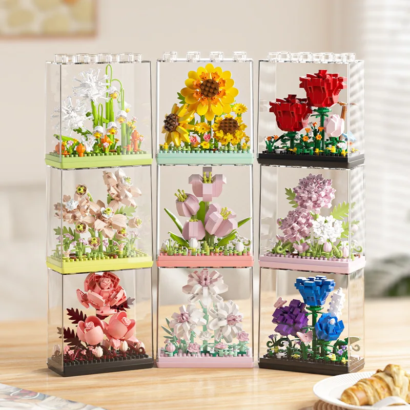 

Building Blocks Flower Box & Potted Flowers, Sunflower & Carnation Bouquet, Assembly Toy for Girls and Boys