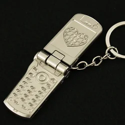 Y2K Telefon Modell Schlüsselanhänger Mini Handy Figur Spielzeug Schlüssel Ring Metall Flip Telefon Modell Schlüsselanhänger Auto Schlüssel Kette Geschenke Spielzeug Für Kind