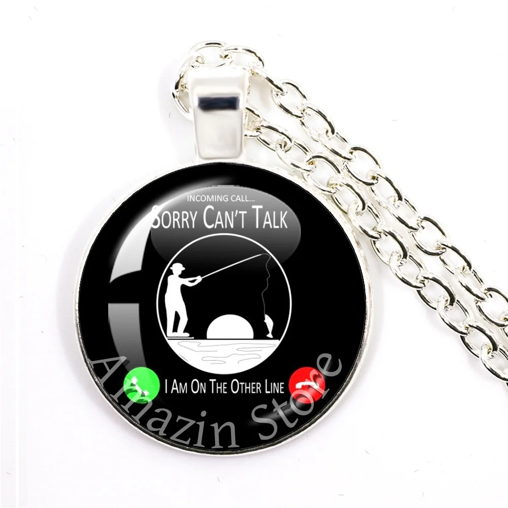New Style Funny Cartoon Fish Is Calling Handmade Glass 20mm Round Necklace Accessories Fish For Good Friend Wacky Gift TH012
