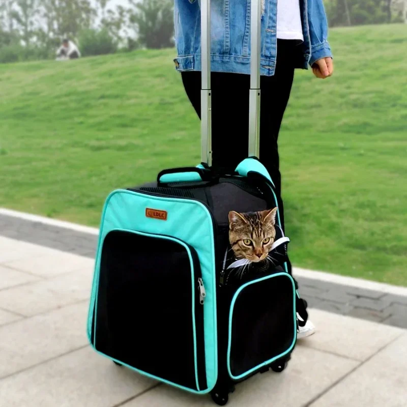 

Large Extension Carrier for Cat Comfortable Breathable Cat Basket Split Design Cat Cage Convenient Pull Rod Pet Transport Box