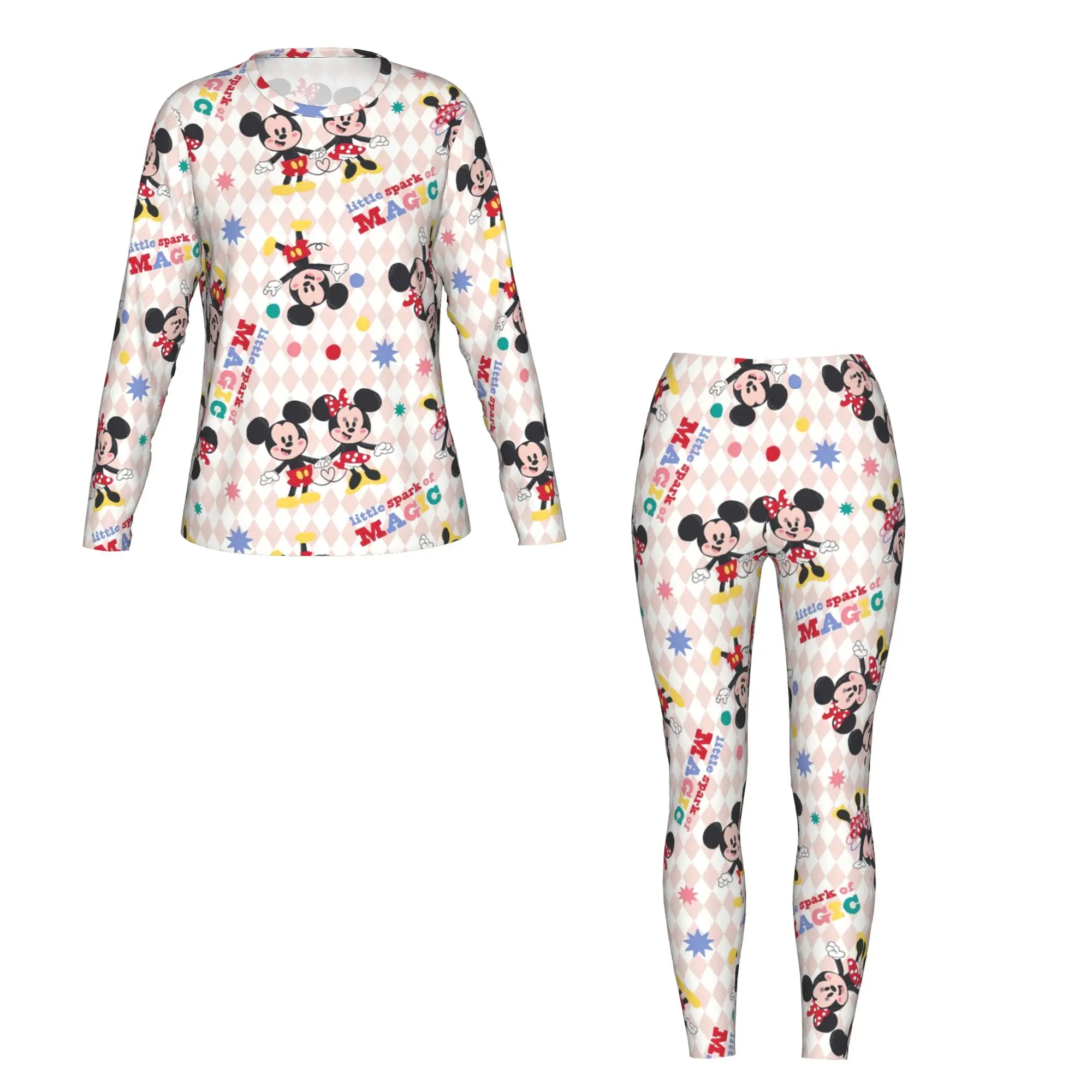 Микки Маус, комплект из 2 предметов, женская футболка с длинными рукавами и леггинсами с милым принтом, подходит для домашних путешествий, фитнеса и т. д.