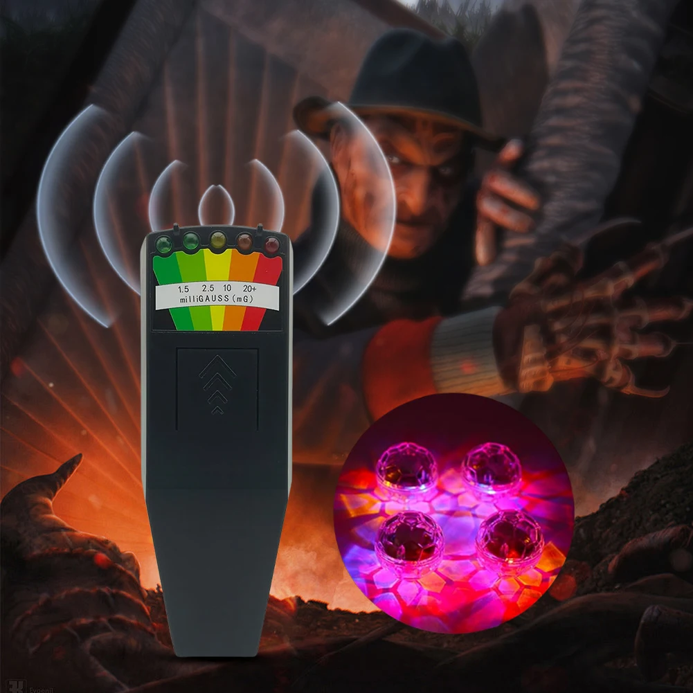 Medidor de radiación de campo electromagnético, Kit de equipo de caza fantasma, 5 LED, EMF, 4 luces de movimiento, bolas para gatos, 50Hz-2000MHz