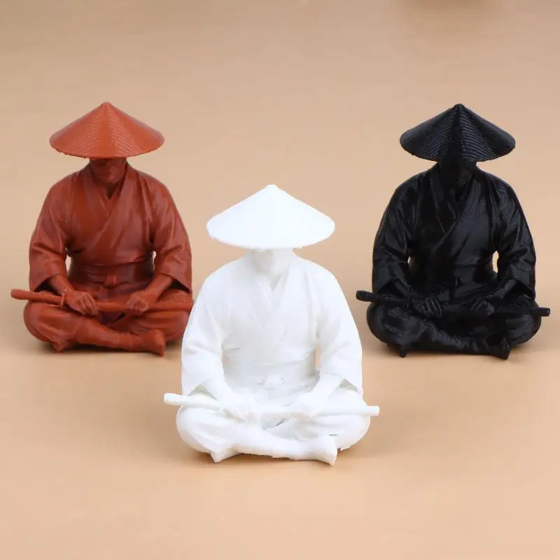 Meditating Wielding Samurai Figurine Oriental Zen Style Plastic Ornaments Desktop And Home Decoration Statue