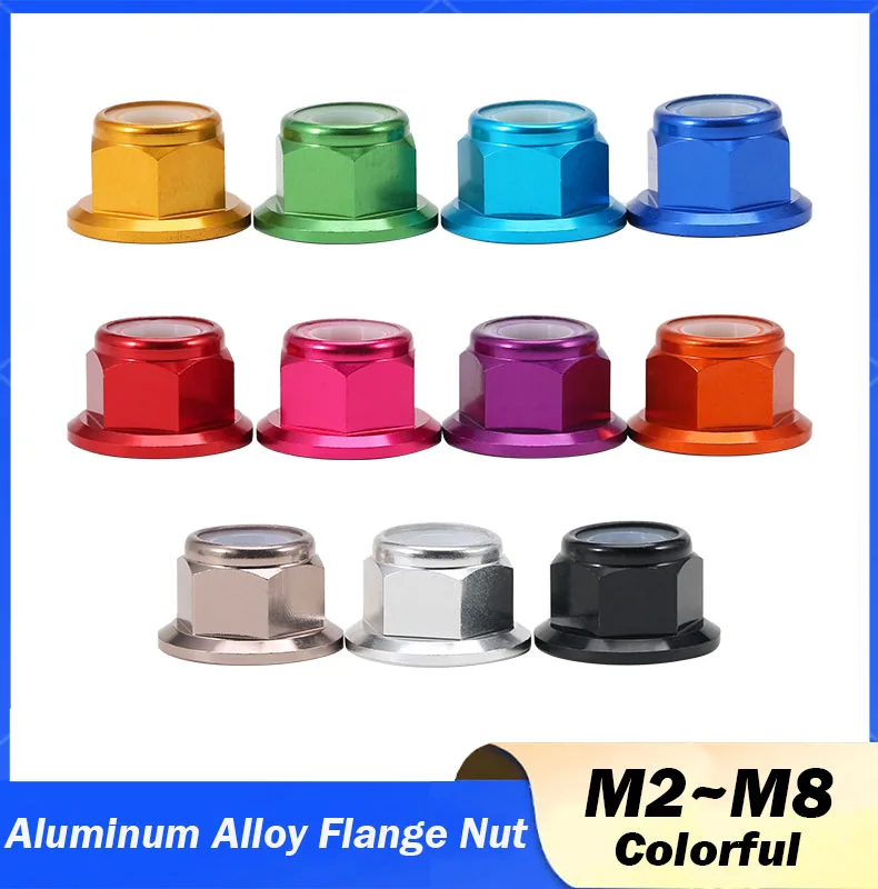 2/5Pcs Colorful Aluminum Alloy Flange Nut Nylon Insert Lock Nut Self-locking Nut Anti-looseNut CW for RC M2 M2.5 M3 M4 M5 M6 M8