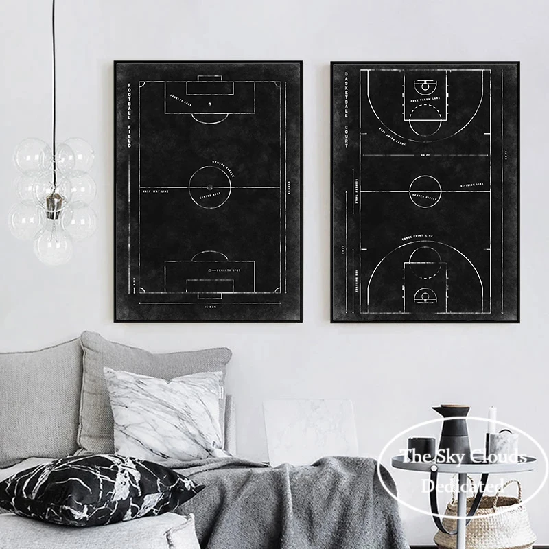 Black White Football Basketball Court Canvas Painting Stadium Poster HD Print Modern Wall Art Pictures Living Room Bedroom Decor