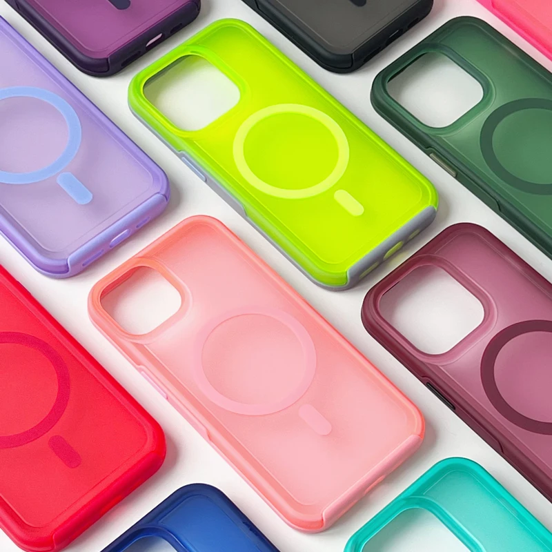 

Magnetic Shockproof Case for iPhone Neon Color Matte Translucent Armor Wireless Charge Cover Magsafe iPhone 16 13 12 14 15ProMax