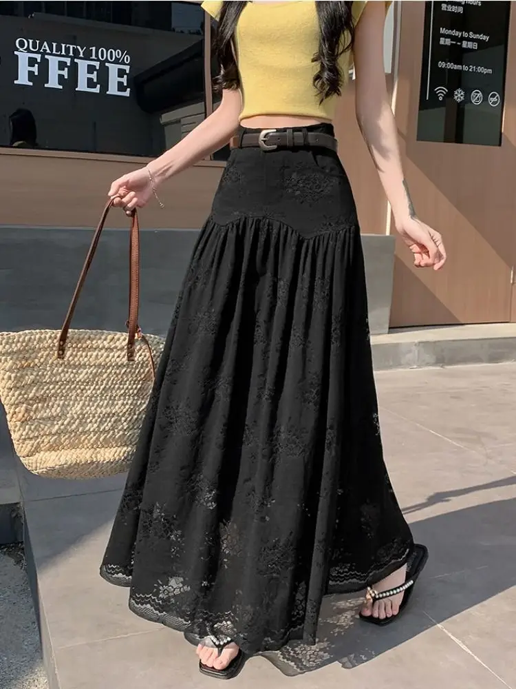 

High-end White Lace Skirt Women's Spring and Summer New High-waisted and Thin A-shaped Dress