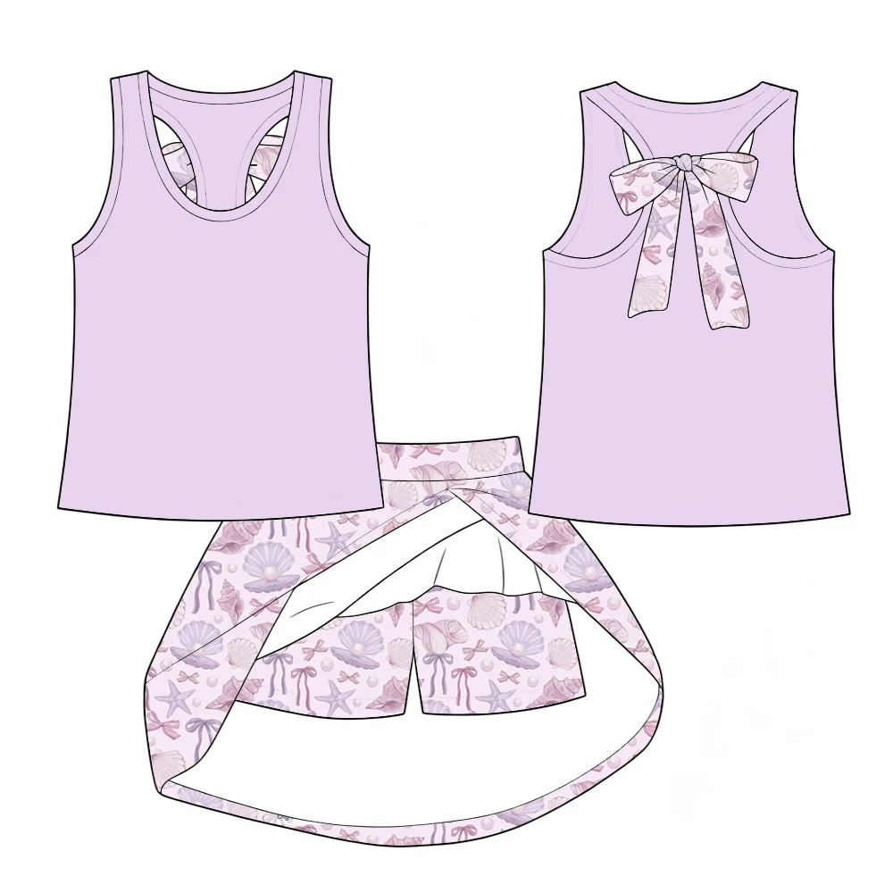 Boutique children's set sleeveless bow decoration top paired with safety shorts and skirt animal and underwater print wholesale
