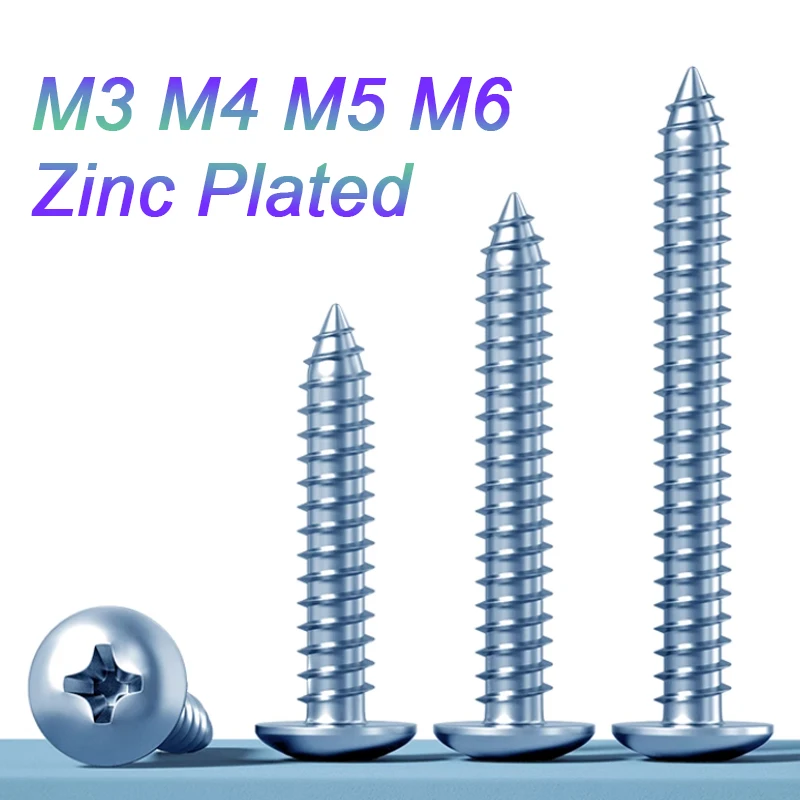 5/10/20/30/50/100pcs M3-M6 Zinc Plated Hardened Phillips Large Flat & Mushroom Head Self Tapping Screws Hardware Fasteners