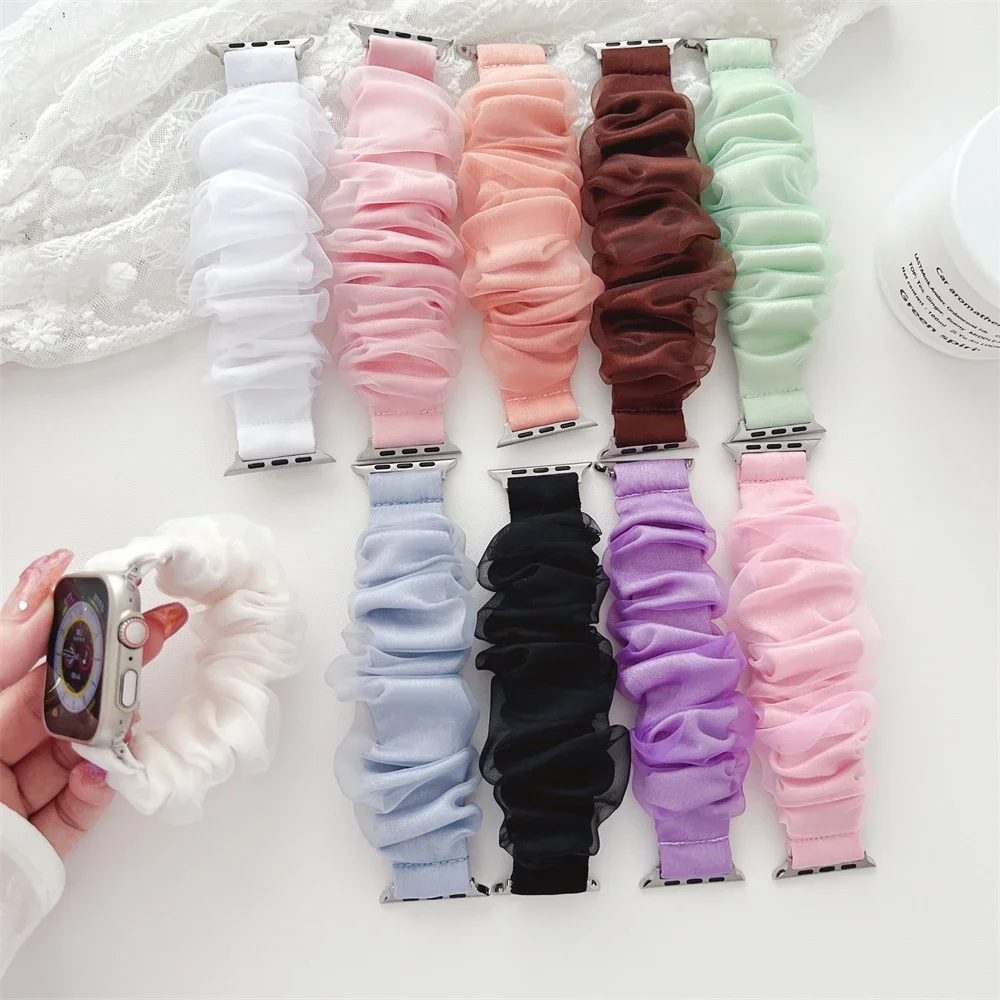 Scrunchie Strap For Apple Watch Ultra Band 49mm 45mm 41mm 44mm Women Soft Elastic Nylon Bracelet iWatch Series 9 8 7 6 5 4 3 SE