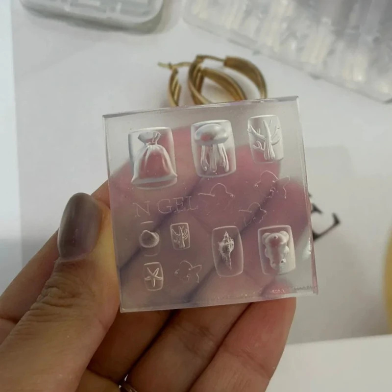 1 Uds. Concha de mar estrella de mar pez dorado medusas pez molde de silicona 3D para uñas medusas de mar de verano DIY molde de silicona para decoración de uñas