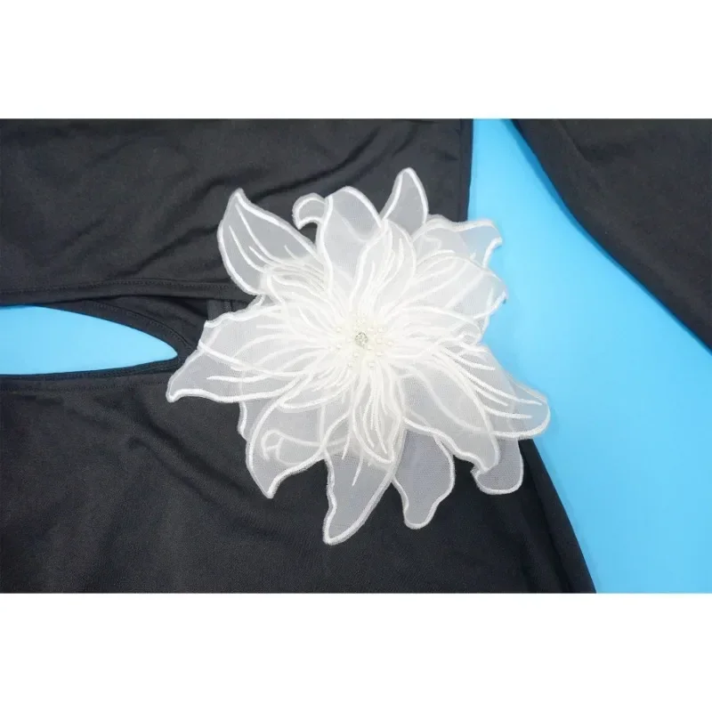 GUWU فستان نسائي طويل بخصر ثلاثي الأبعاد على شكل زهرة بكتف واحد فستان طويل لقضاء عطلة الشاطئ والسهرة وحفلات الشارع فساتين فيستدوس