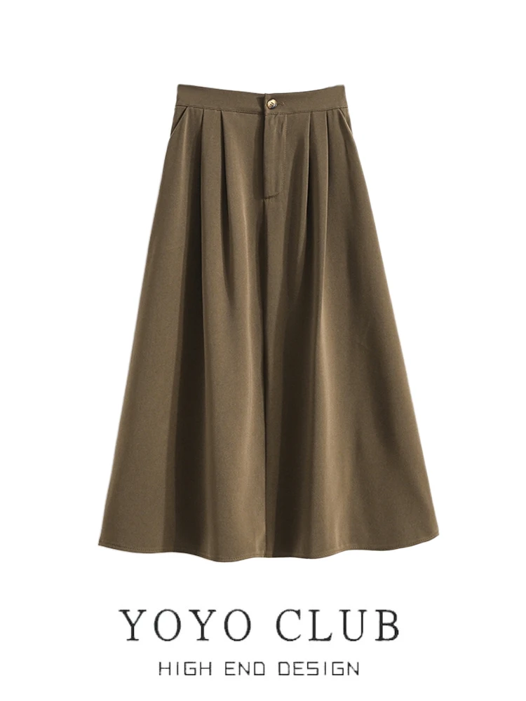 

Юбка миди А-силуэта больших размеров с высокой талией, женская, модная, весенняя, однотонная, универсальная, с высокой талией, длинная